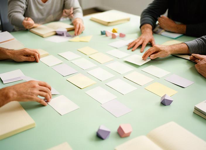 Kursgruppe entwickelt eine Seitenstruktur mit Notizen und Keyword-Karten